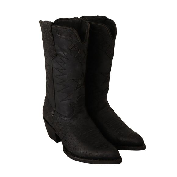 ASH Shoes - ASH Black Snakeskin Leather Women Mid Calf Cowboy Shoes